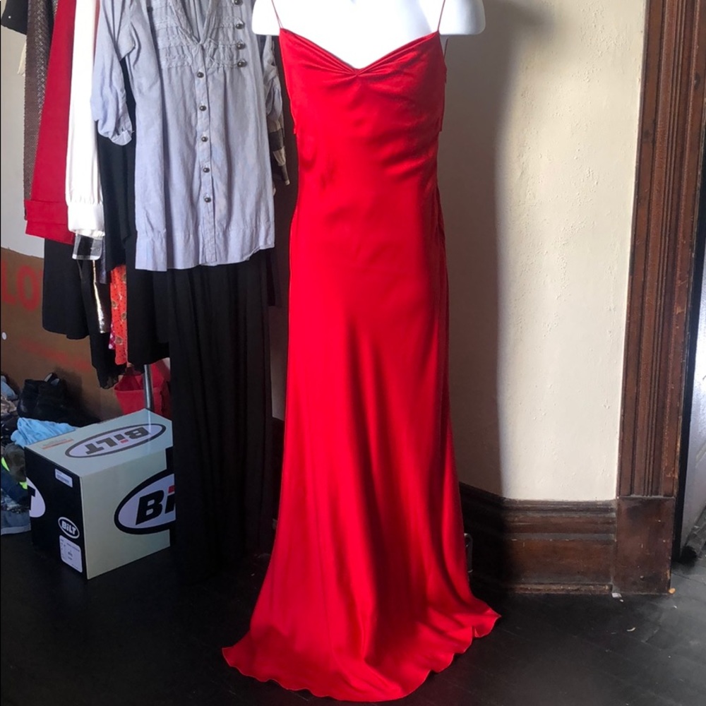 Silky Vera Wang red dress gown w braided back